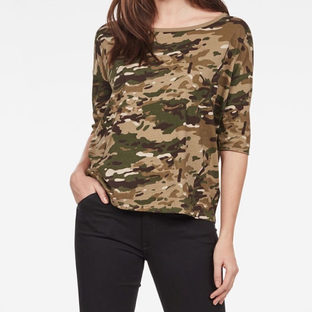 G-Star Raw Women’s Khaki Army Green Camo VIM Loose 1/2 Sleeve Shirt Size XS